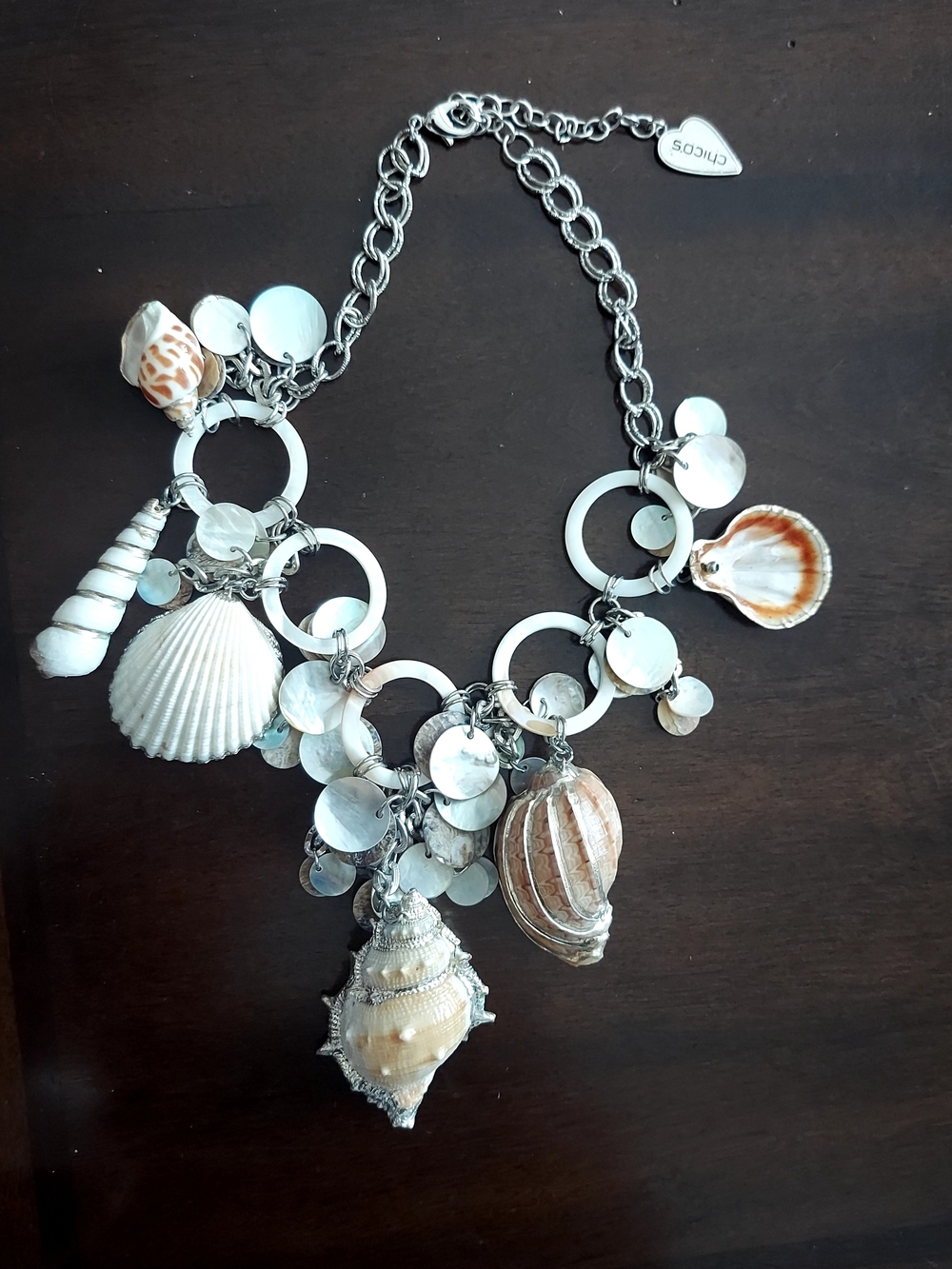 Chico's Beach Shell Statement Necklace with Silver Accents